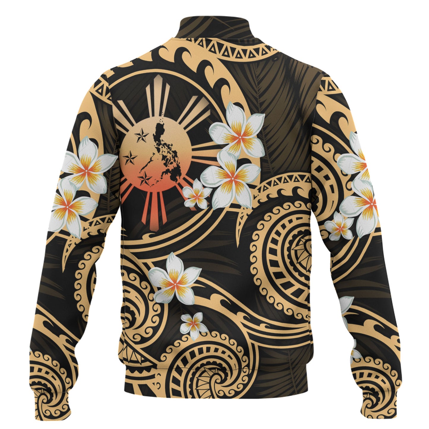 Philippines Filipinos Baseball Jacket Plumeria Flowers Tribal Motif Style