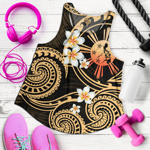 Philippines Filipinos Women Tank Plumeria Flowers Tribal Motif Style