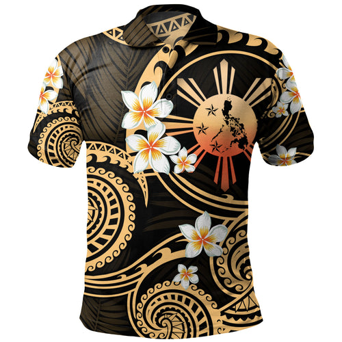 Philippines Filipinos Polo Shirt Plumeria Flowers Tribal Motif Style