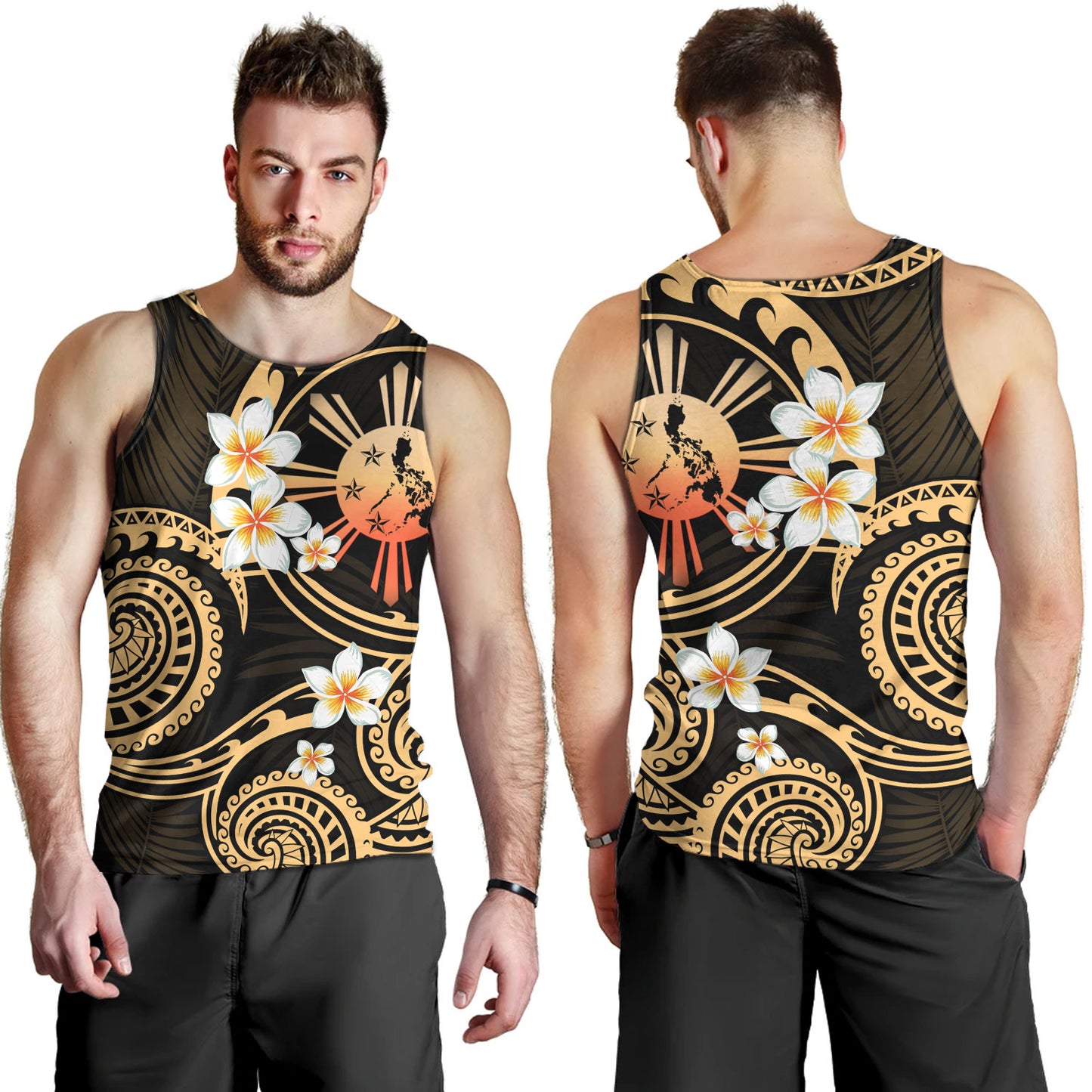 Philippines Filipinos Tank Top Plumeria Flowers Tribal Motif Style