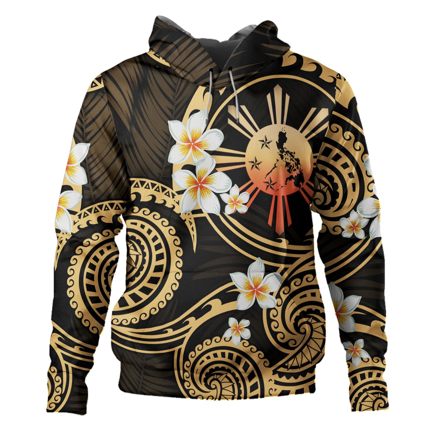 Philippines Filipinos Hoodie Plumeria Flowers Tribal Motif Style