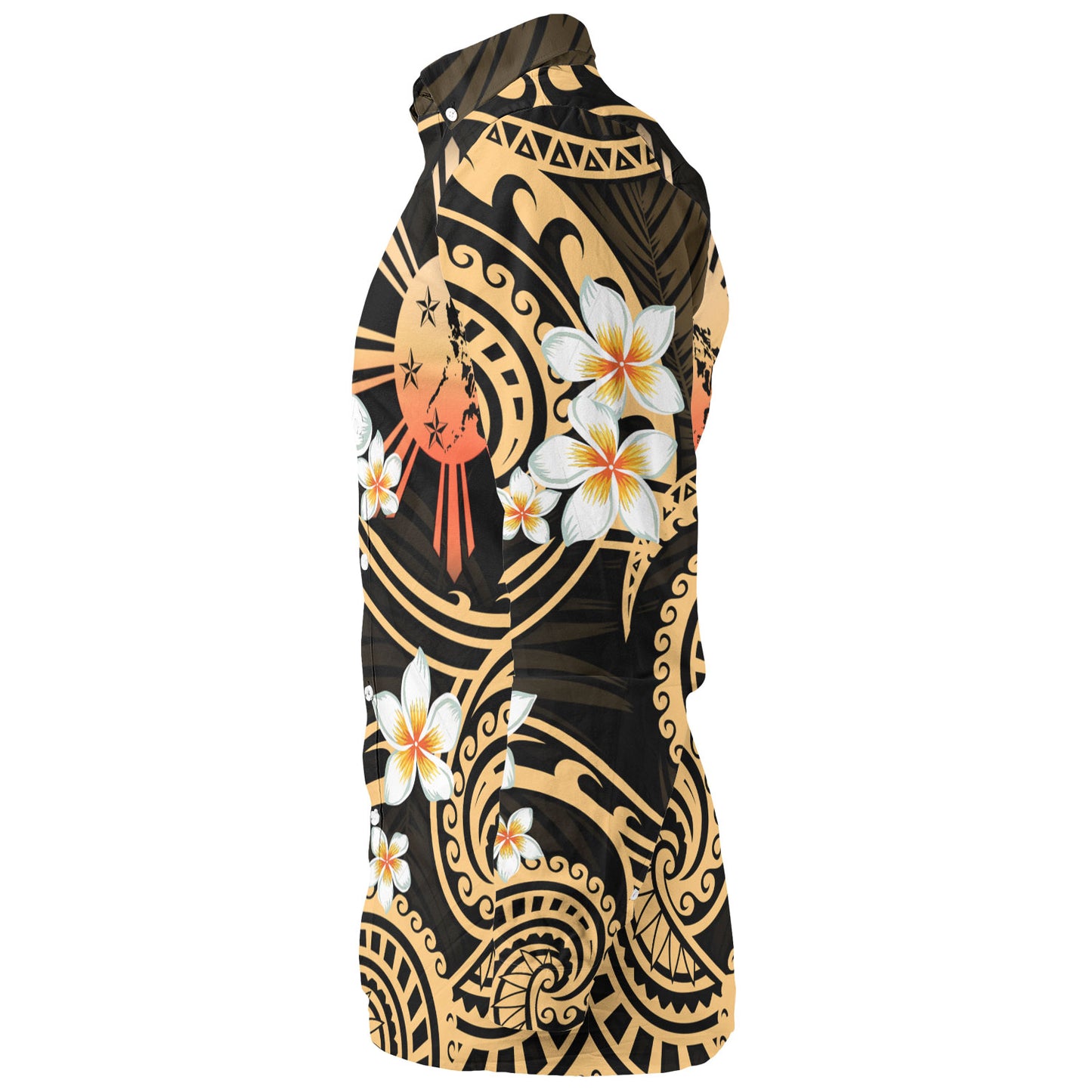 Philippines Filipinos Long Sleeve Shirt Plumeria Flowers Tribal Motif Style
