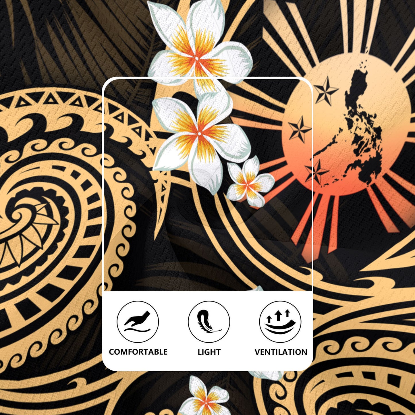 Philippines Filipinos Rugby Jersey Plumeria Flowers Tribal Motif Style