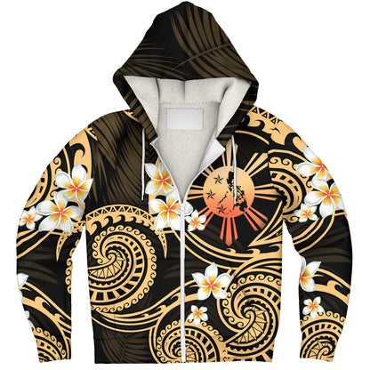 Philippines Filipinos Sherpa Hoodie Plumeria Flowers Tribal Motif Style