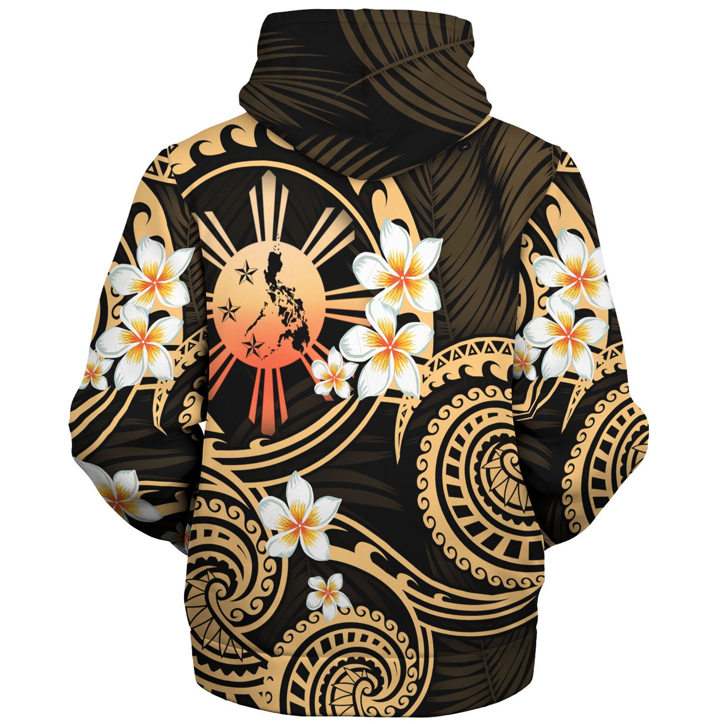 Philippines Filipinos Sherpa Hoodie Plumeria Flowers Tribal Motif Style