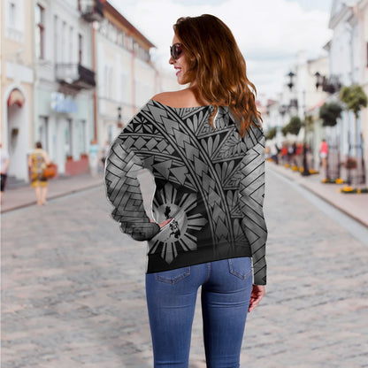Philippines Filipinos Custom Personalised Off Shoulder Sweatshirt Plumeria Tattoo Tribal