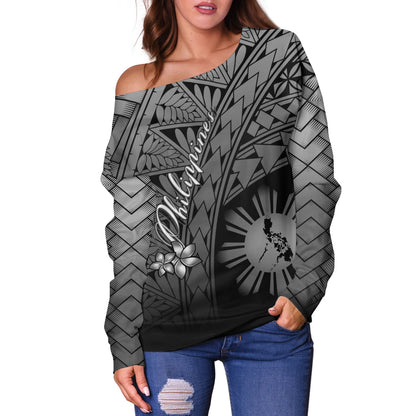 Philippines Filipinos Custom Personalised Off Shoulder Sweatshirt Plumeria Tattoo Tribal