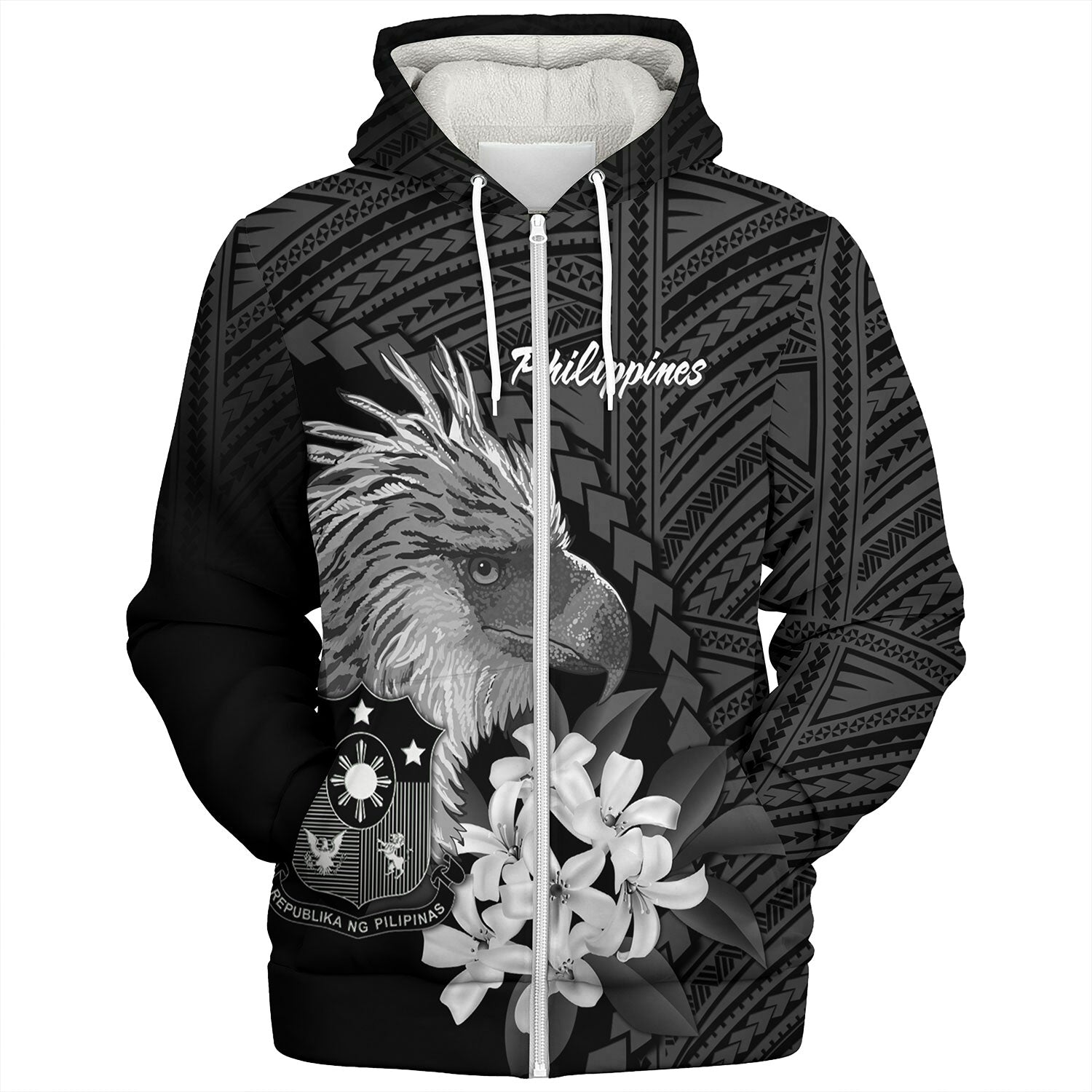 Philippines Filipinos Custom Personalised Sherpa Hoodie Sampaguita Jasmine Philippines Eagle Tattoo Tribal