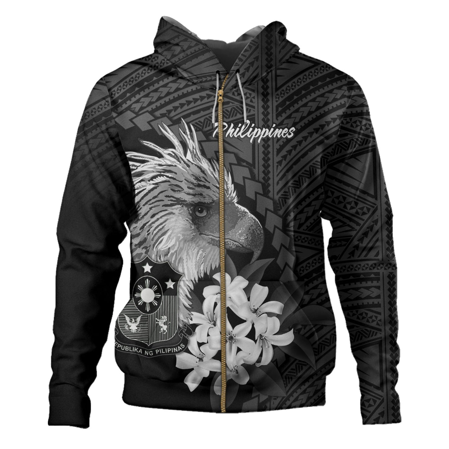 Philippines Filipinos Custom Personalised Hoodie Sampaguita Jasmine Philippines Eagle Tattoo Tribal