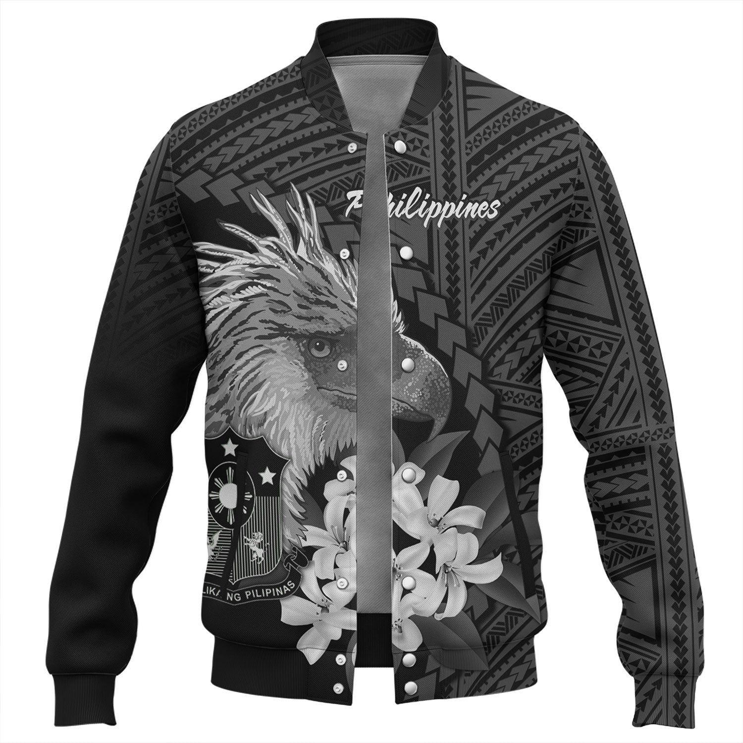 Philippines Filipinos Custom Personalised Baseball Jacket Sampaguita Jasmine Philippines Eagle Tattoo Tribal