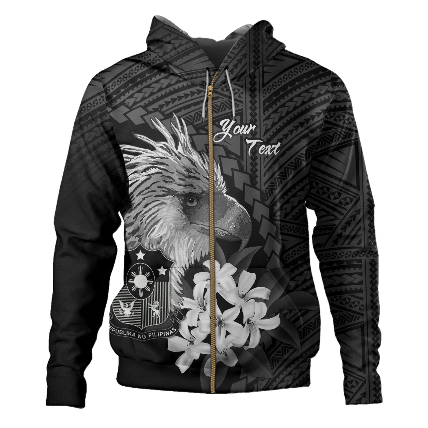 Philippines Filipinos Custom Personalised Hoodie Sampaguita Jasmine Philippines Eagle Tattoo Tribal