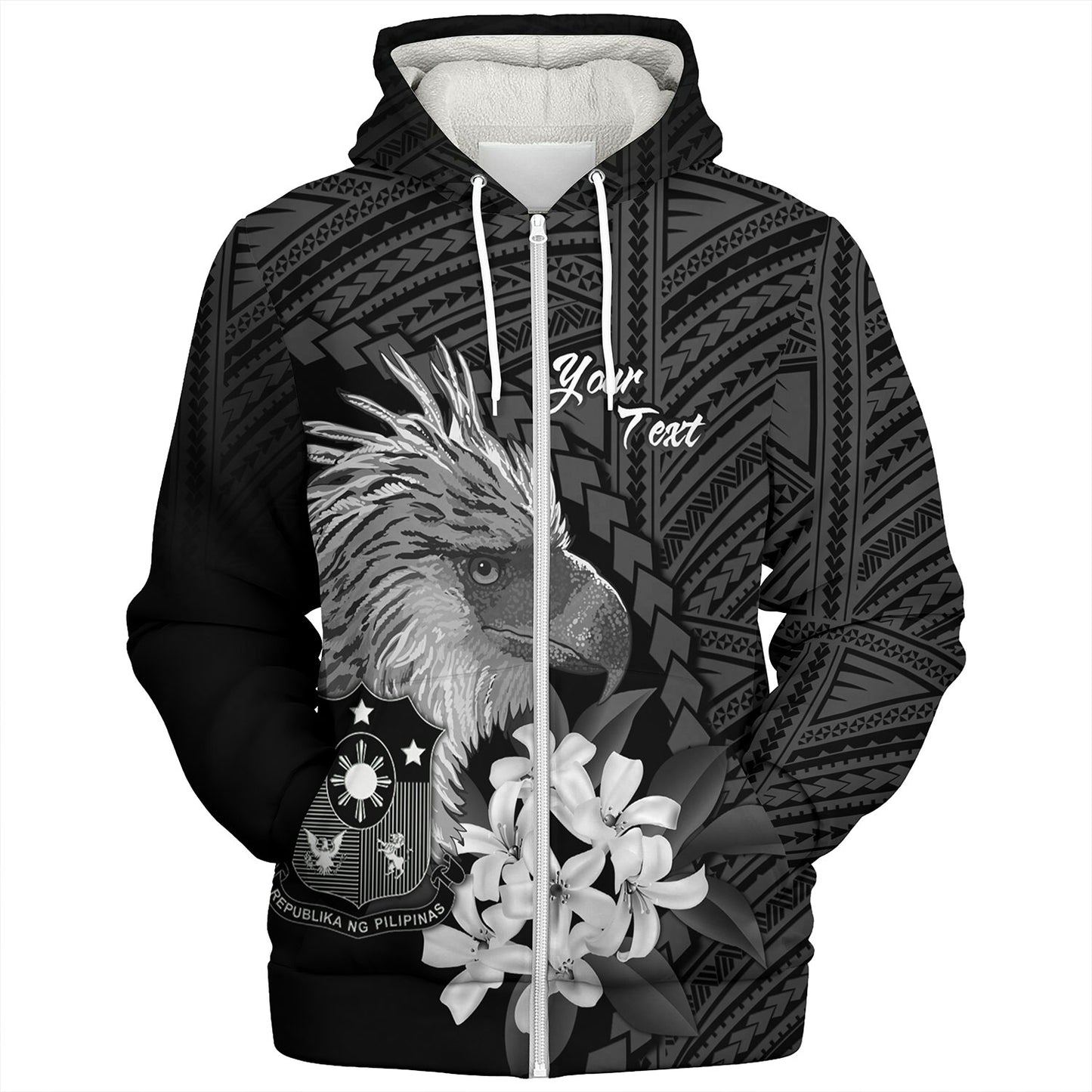 Philippines Filipinos Custom Personalised Sherpa Hoodie Sampaguita Jasmine Philippines Eagle Tattoo Tribal