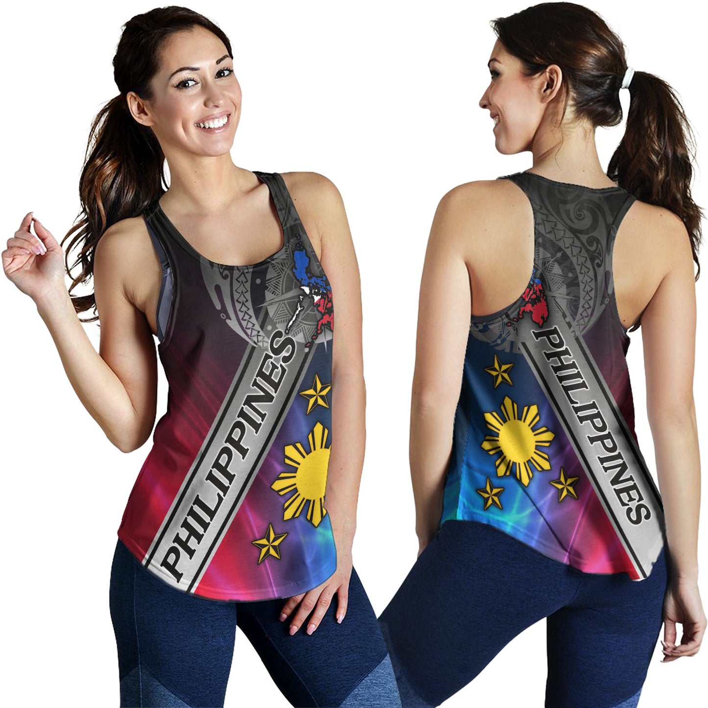 Philippines Filipinos Women Tank Seal Map Curve Style