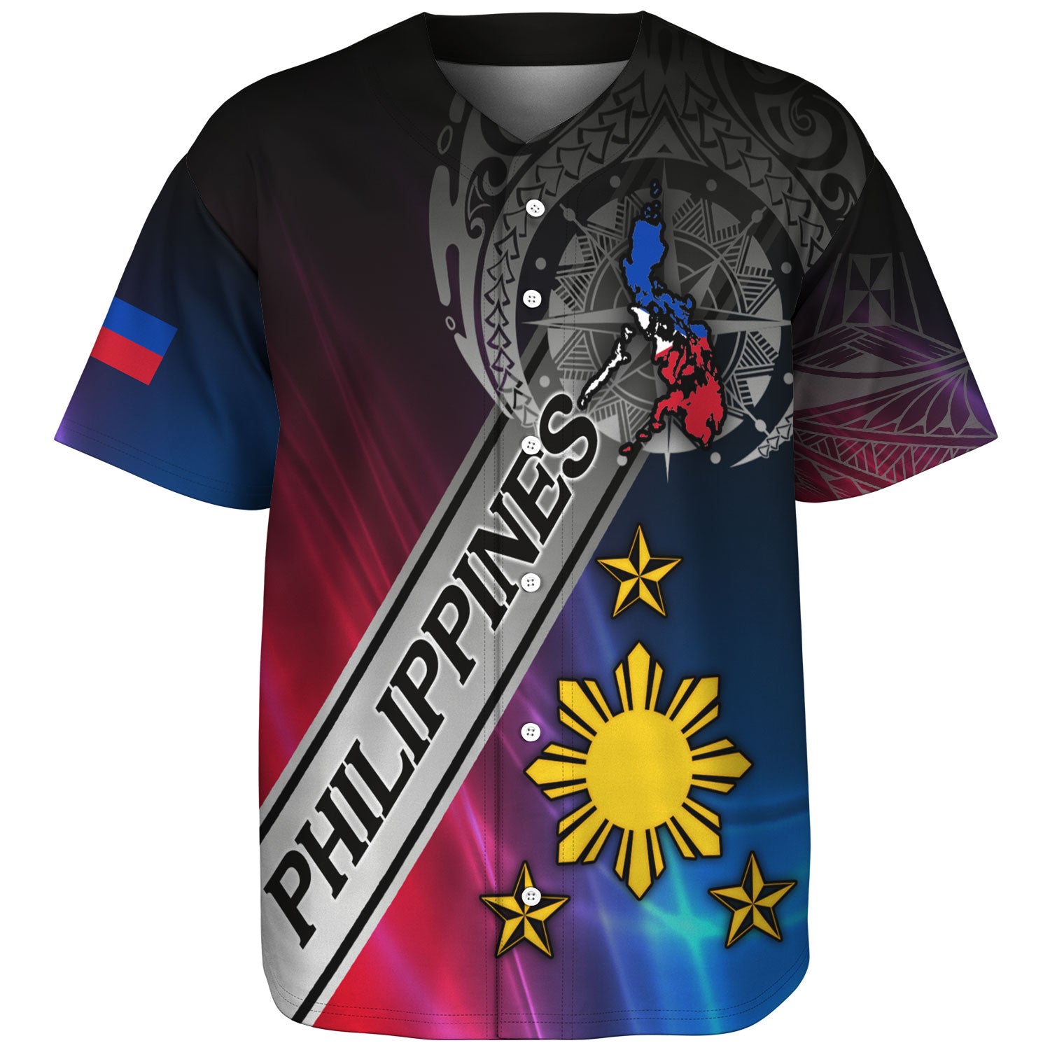 Philippines Filipinos Baseball Shirt Seal Map Curve Style