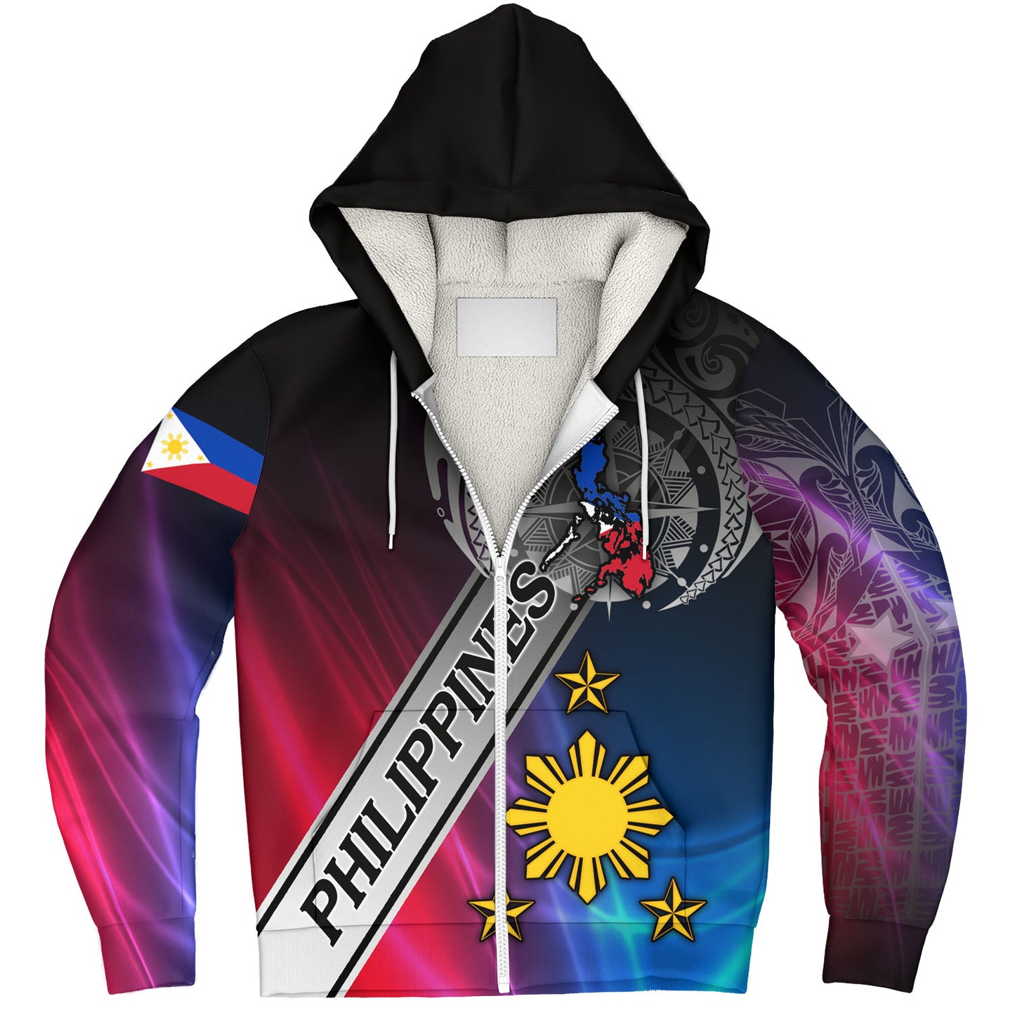 Philippines Filipinos Sherpa Hoodie Seal Map Curve Style