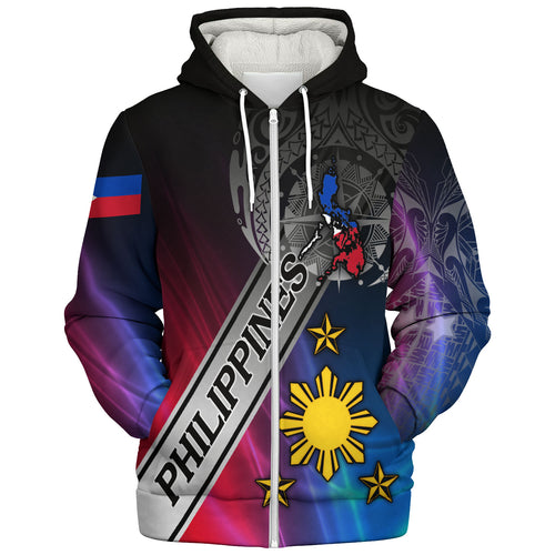 Philippines Filipinos Sherpa Hoodie Seal Map Curve Style