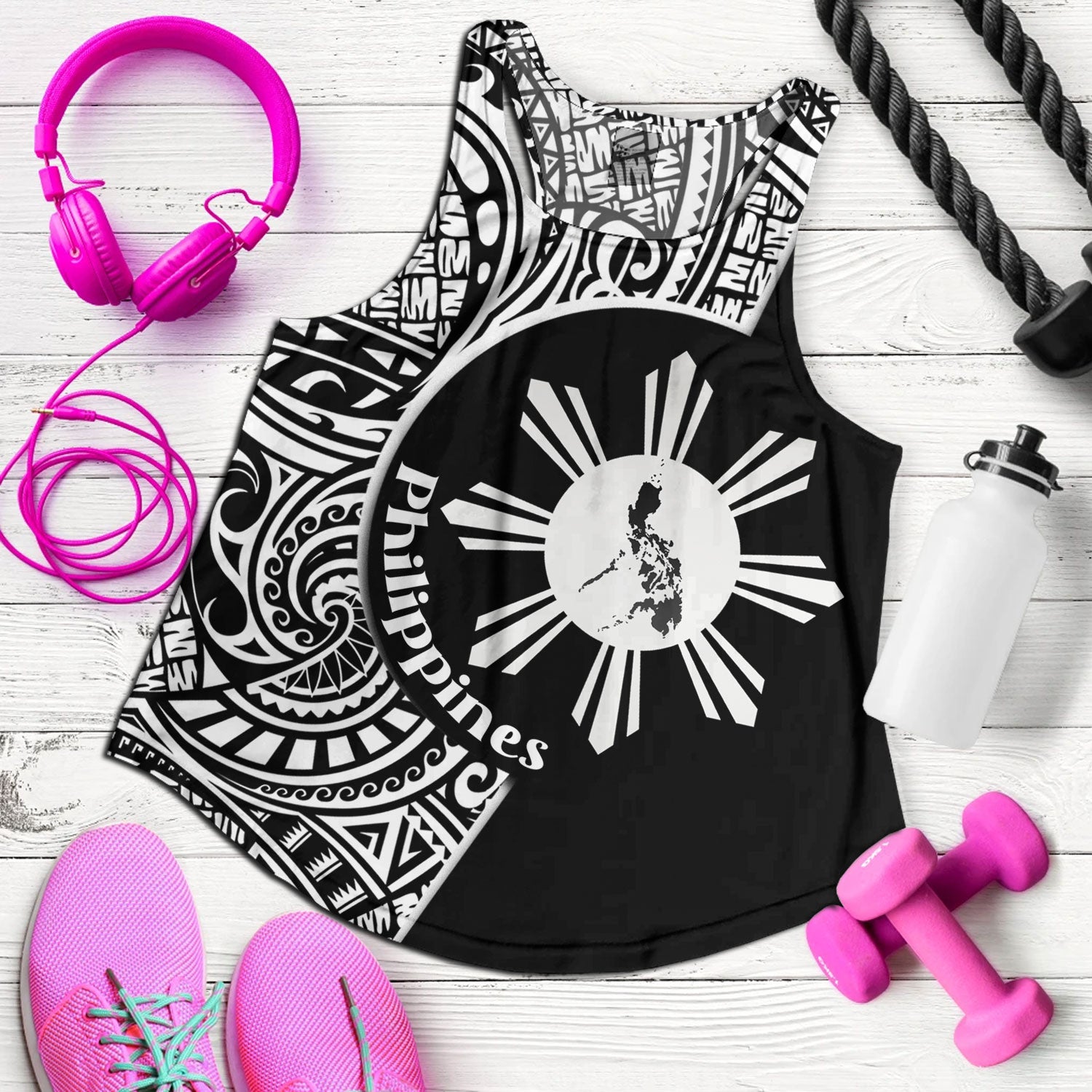 Philippines Filipinos Custom Personalised Women Tank Sun And Map Lauhala Patterns Style