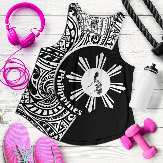 Philippines Filipinos Custom Personalised Women Tank Sun And Map Lauhala Patterns Style