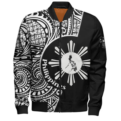 Philippines Filipinos Custom Personalised Bomber Jacket Sun And Map Lauhala Patterns Style