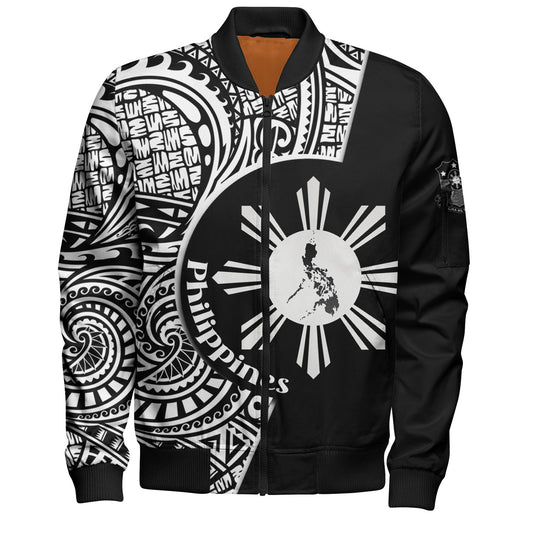 Philippines Filipinos Custom Personalised Bomber Jacket Sun And Map Lauhala Patterns Style