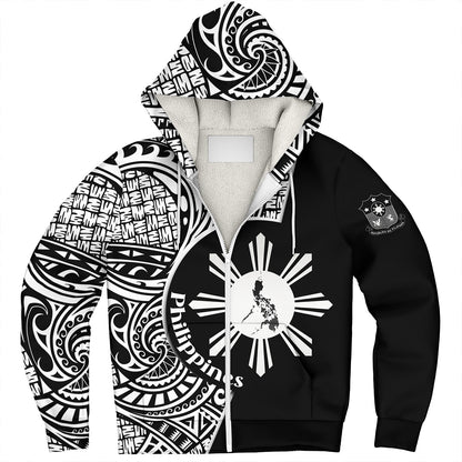 Philippines Filipinos Custom Personalised Sherpa Hoodie Sun And Map Lauhala Patterns Style