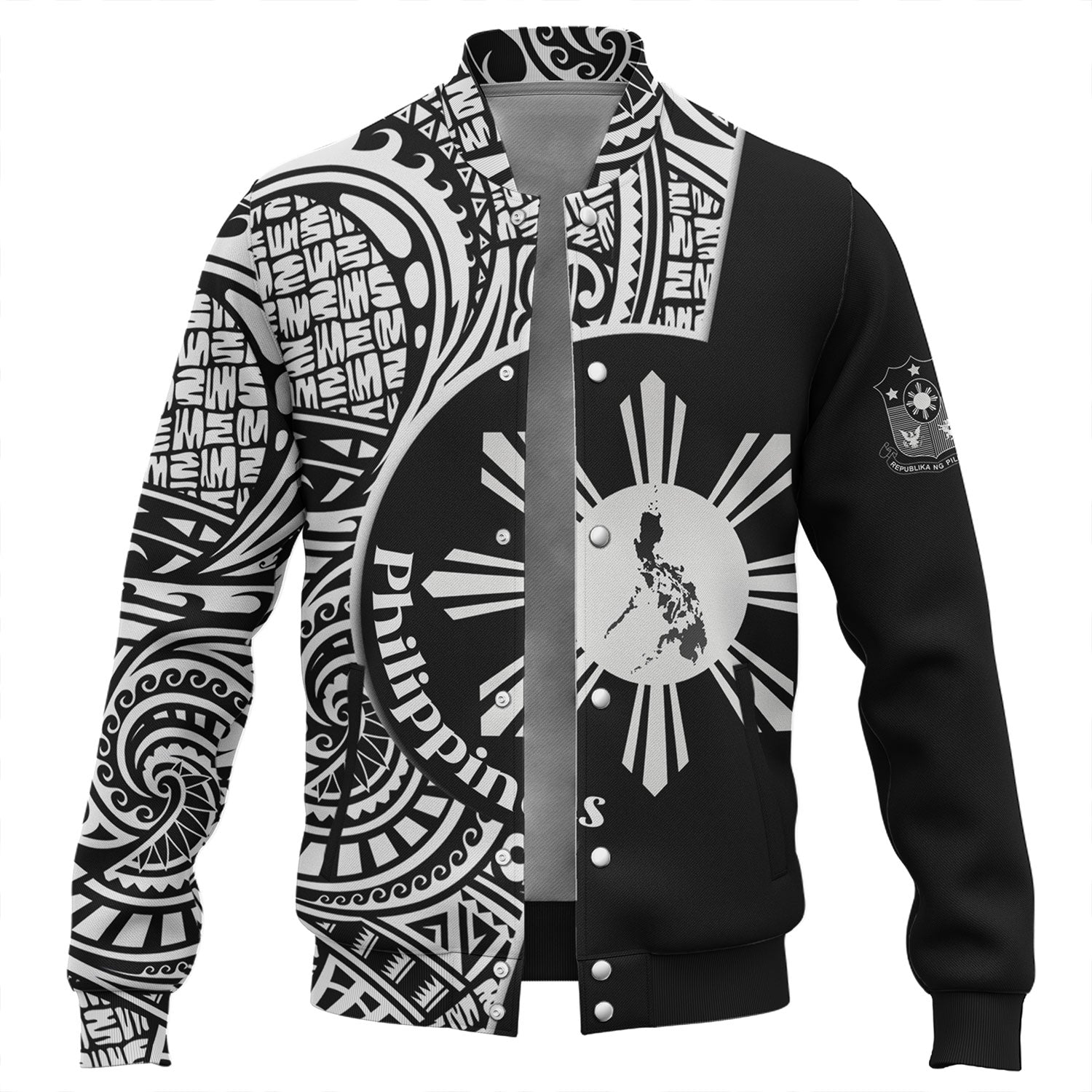 Philippines Filipinos Custom Personalised Baseball Jacket Sun And Map Lauhala Patterns Style