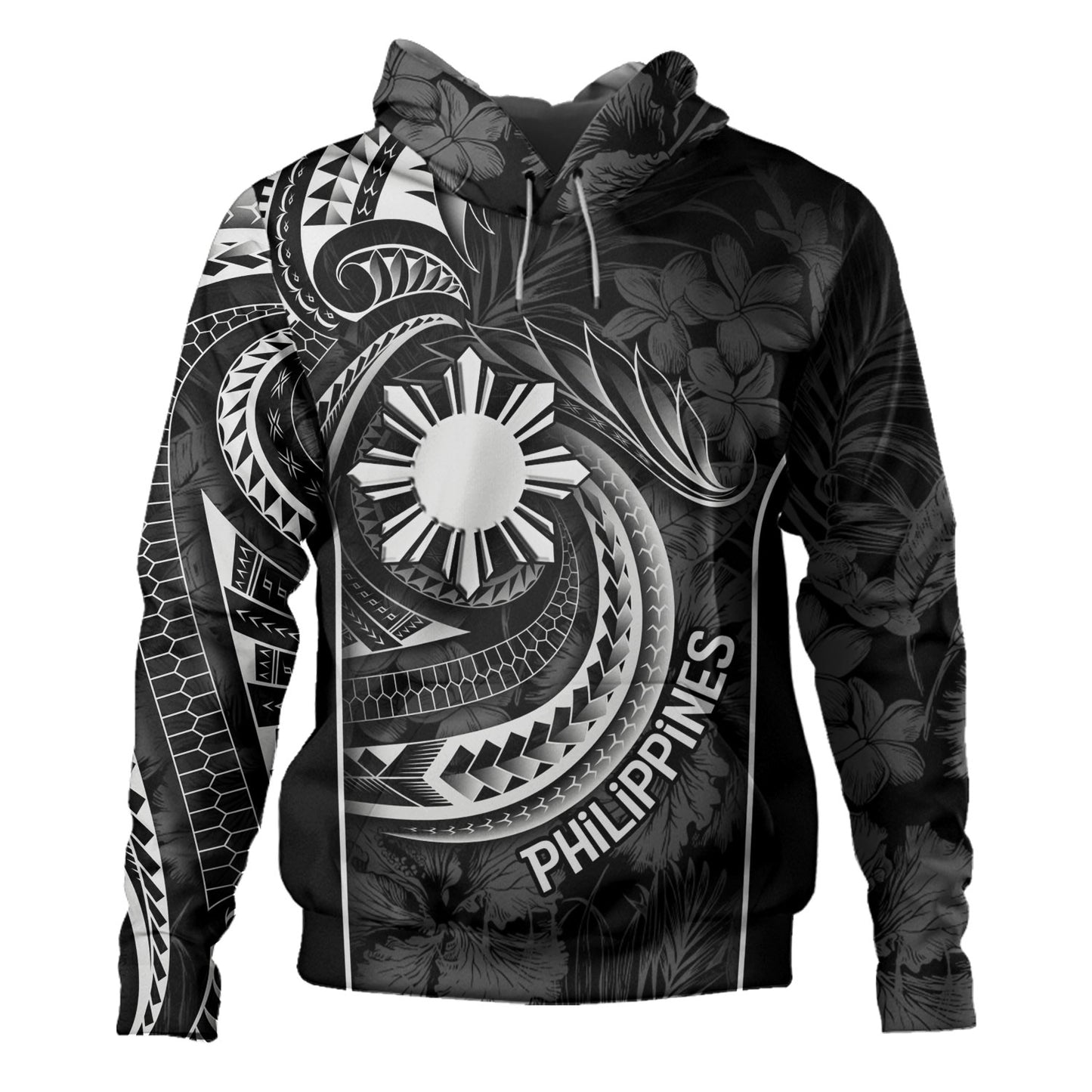 Philippines Filipinos Custom Personalised Hoodie Sun Tribal Patterns Tropical Flowers Curve Style
