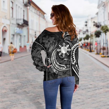 Philippines Filipinos Custom Personalised Off Shoulder Sweatshirt Sun Tribal Patterns Tropical Flowers Curve Style