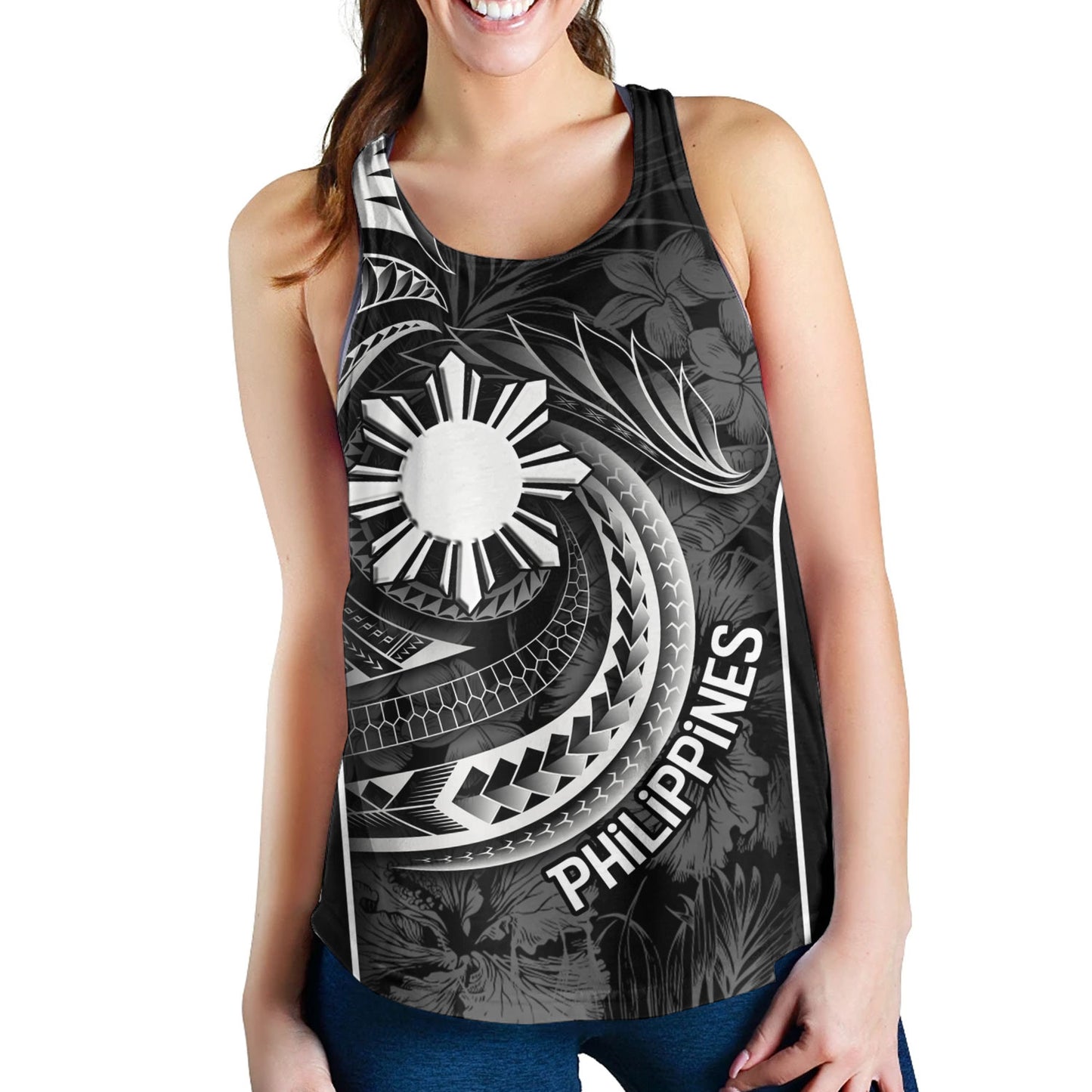 Philippines Filipinos Custom Personalised  Women Tank Sun Tribal Patterns Tropical Flowers Curve Style