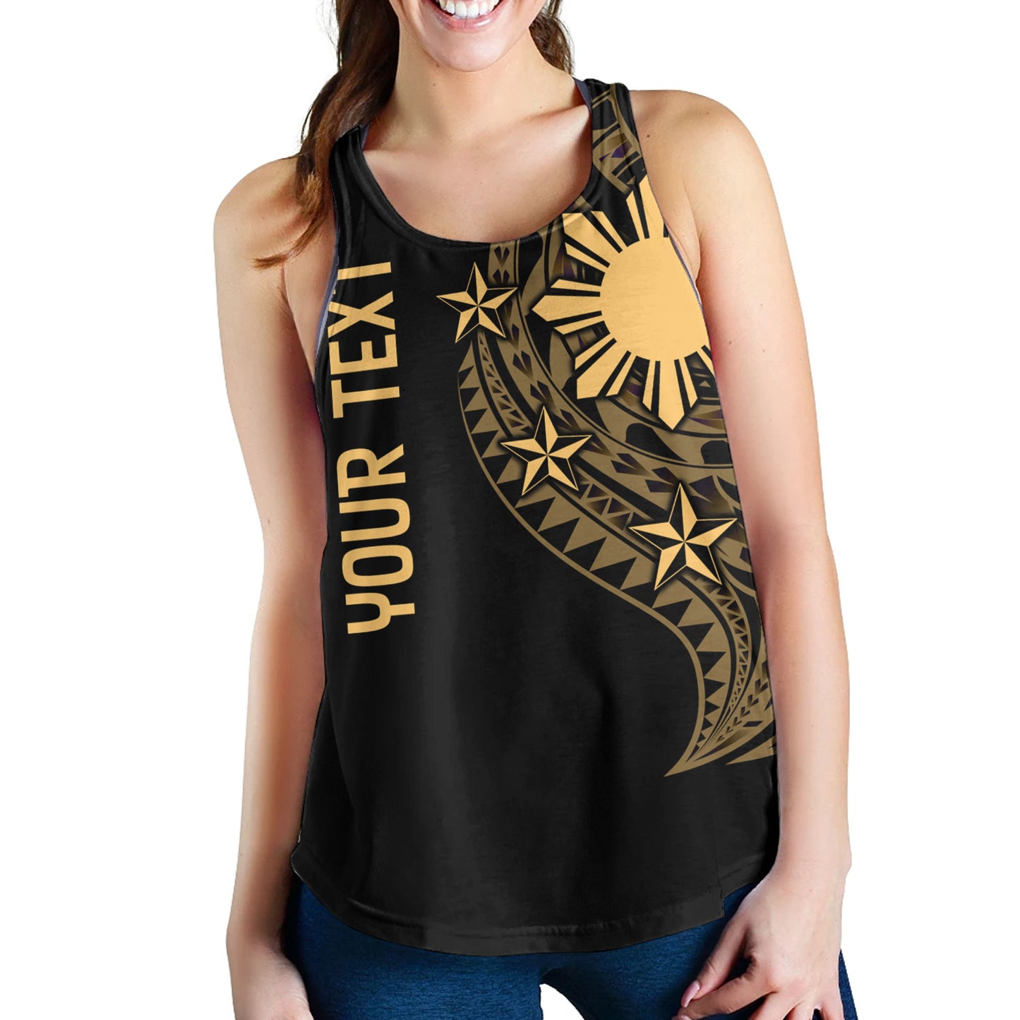 Philippines Filipinos Custom Personalised Women Tank Tatau Gold Pattern