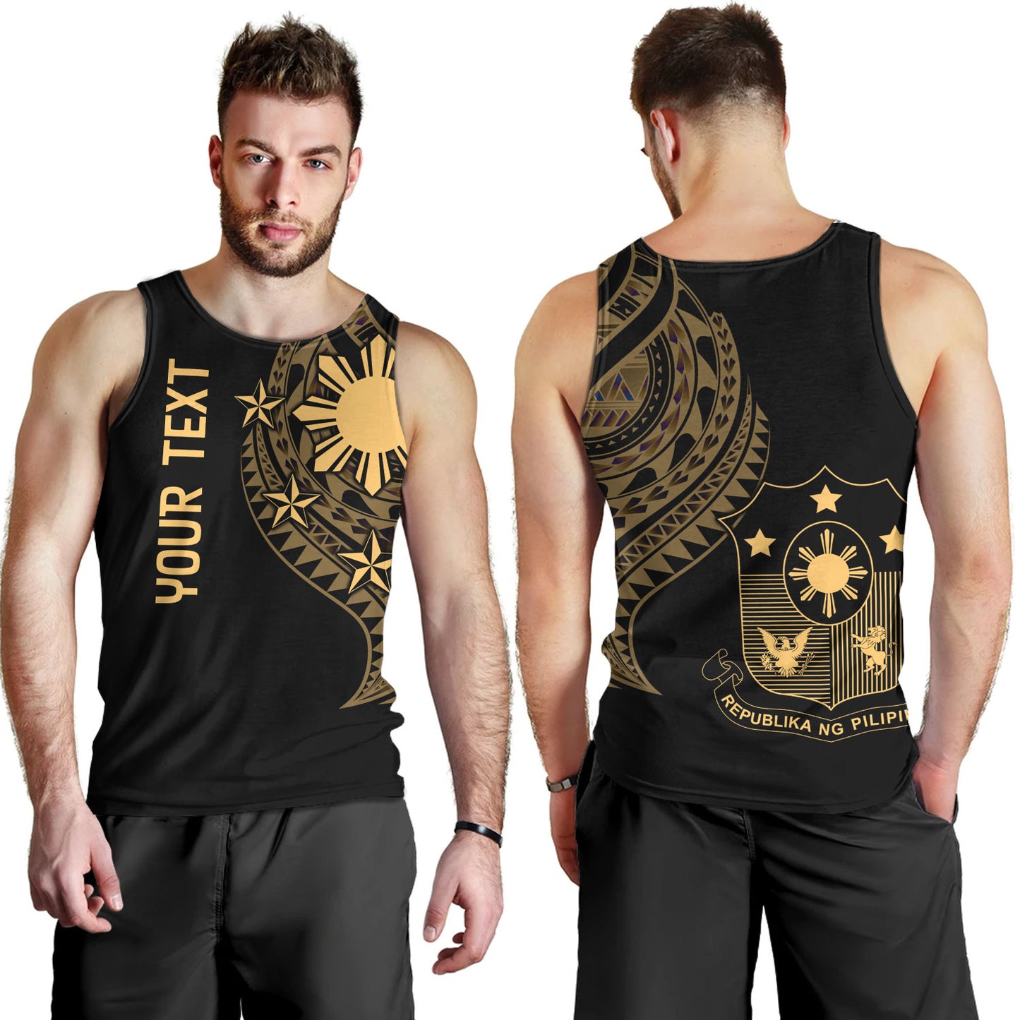 Philippines Filipinos Custom Personalised Tank Top Tatau Gold Pattern