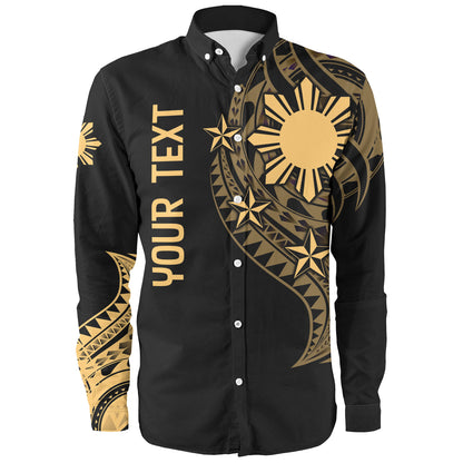 Philippines Filipinos Custom Personalised Long Sleeve Shirt Tatau Gold Pattern