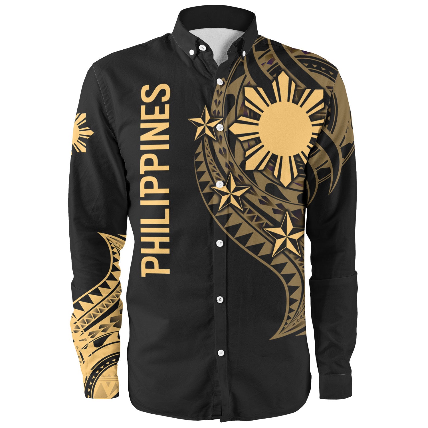 Philippines Filipinos Custom Personalised Long Sleeve Shirt Tatau Gold Pattern