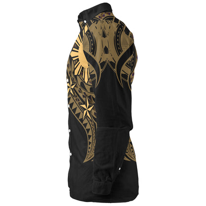 Philippines Filipinos Custom Personalised Long Sleeve Shirt Tatau Gold Pattern