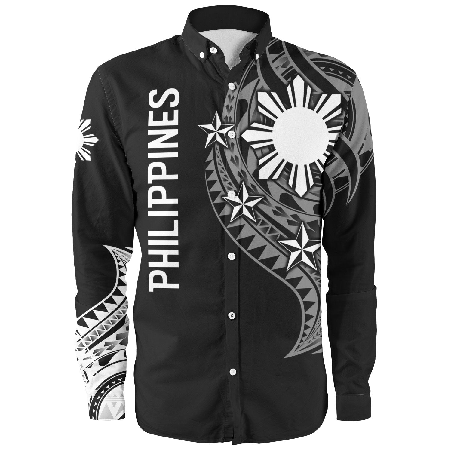 Philippines Filipinos Custom Personalised Long Sleeve Shirt Tatau White Pattern