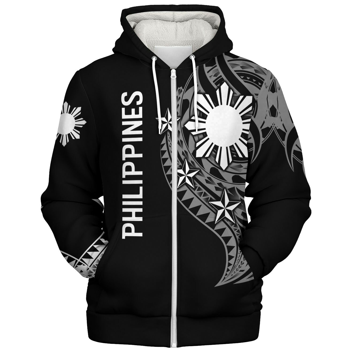 Philippines Filipinos Custom Personalised Sherpa Hoodie Tatau White Pattern