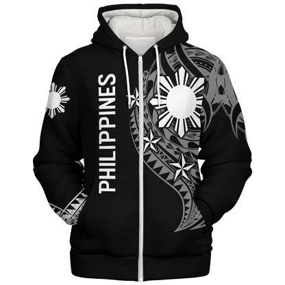 Philippines Filipinos Custom Personalised Sherpa Hoodie Tatau White Pattern