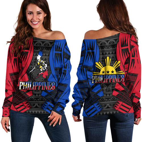 Philippines Filipinos Custom Personalised Off Shoulder Sweatshirt Tattoo Style