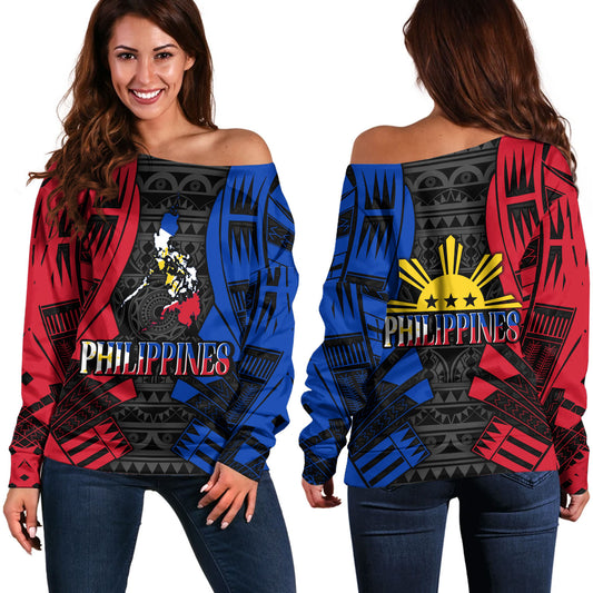 Philippines Filipinos Custom Personalised Off Shoulder Sweatshirt Tattoo Style