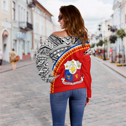 Philippines Filipinos Custom Personalised Off Shoulder Sweatshirt Tribal Patterns Curve Style