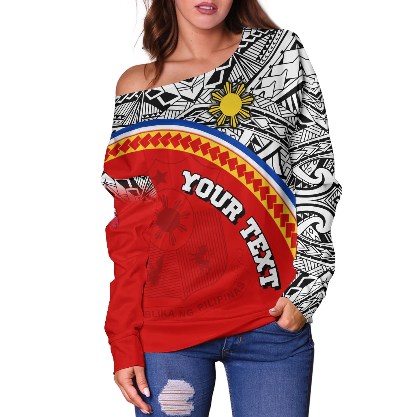 Philippines Filipinos Custom Personalised Off Shoulder Sweatshirt Tribal Patterns Curve Style