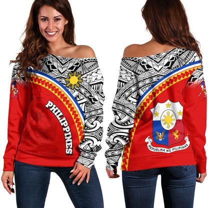 Philippines Filipinos Custom Personalised Off Shoulder Sweatshirt Tribal Patterns Curve Style