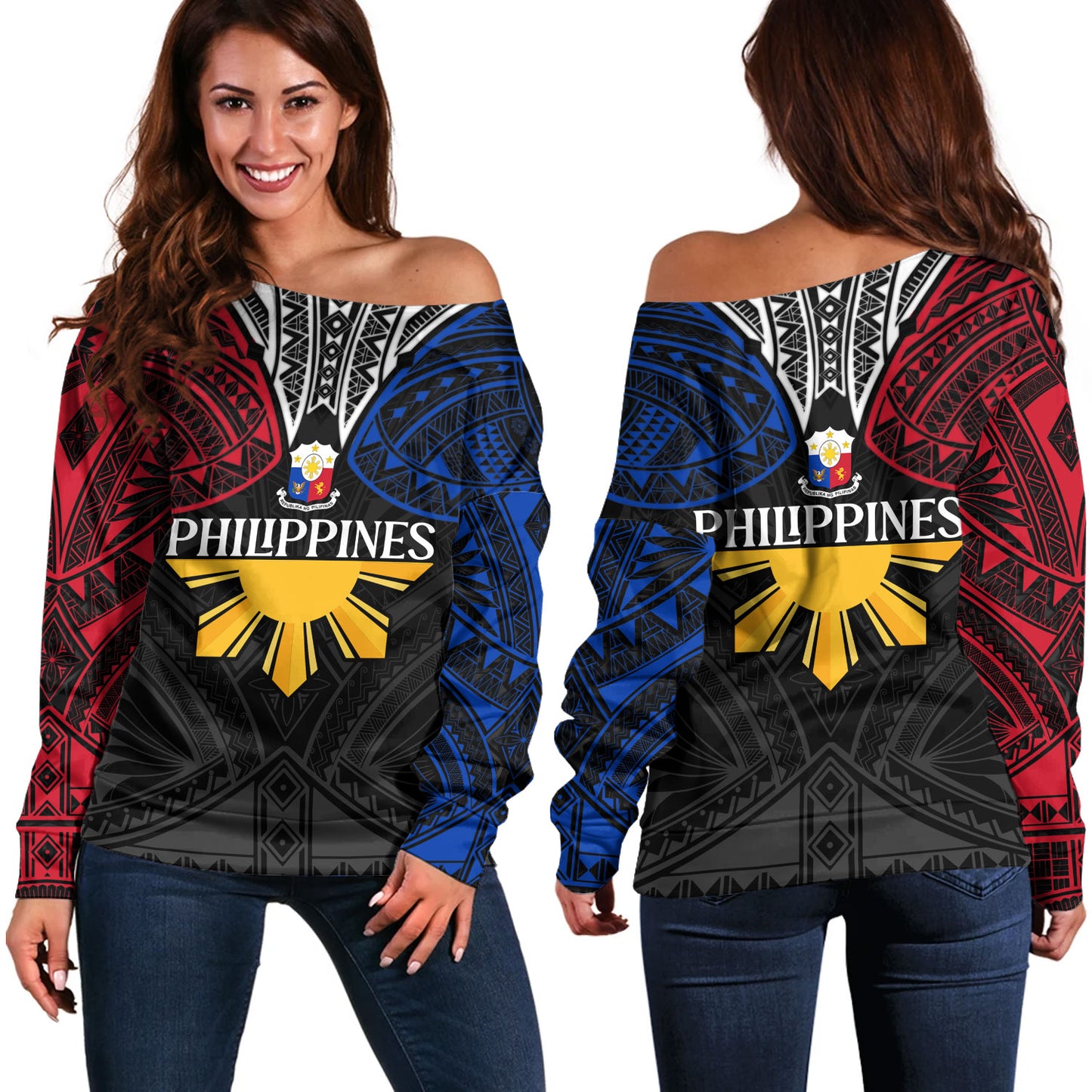 Philippines Filipinos Custom Personalised Off Shoulder Sweatshirt Unique Filipino Tribal Tattoos For Inspiration