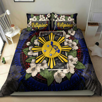Philippines Filipino Bedding Set Sun And Map Jasmine Flowers Vintage Style