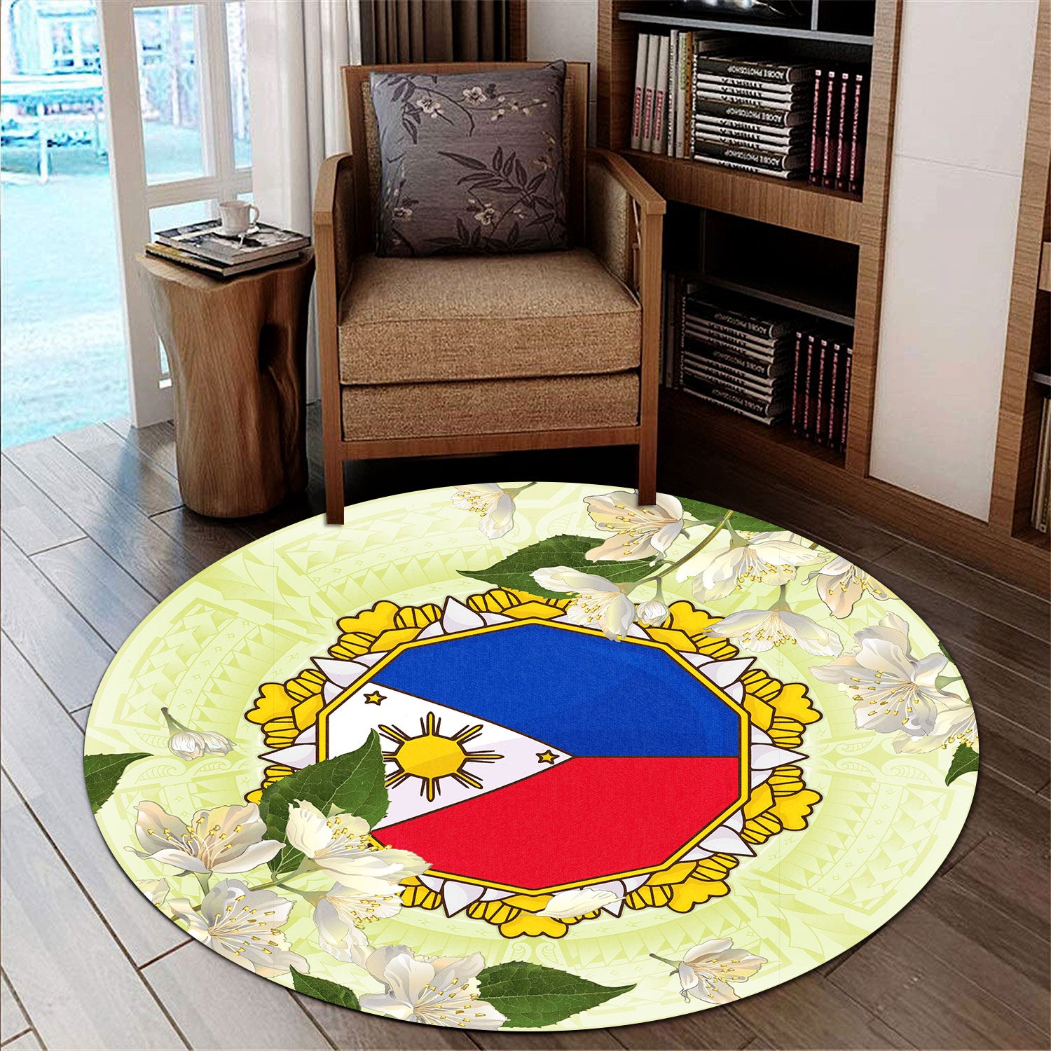 Philippines Filipino Round Rug Filipino Sun And Jasmine Flowers ...