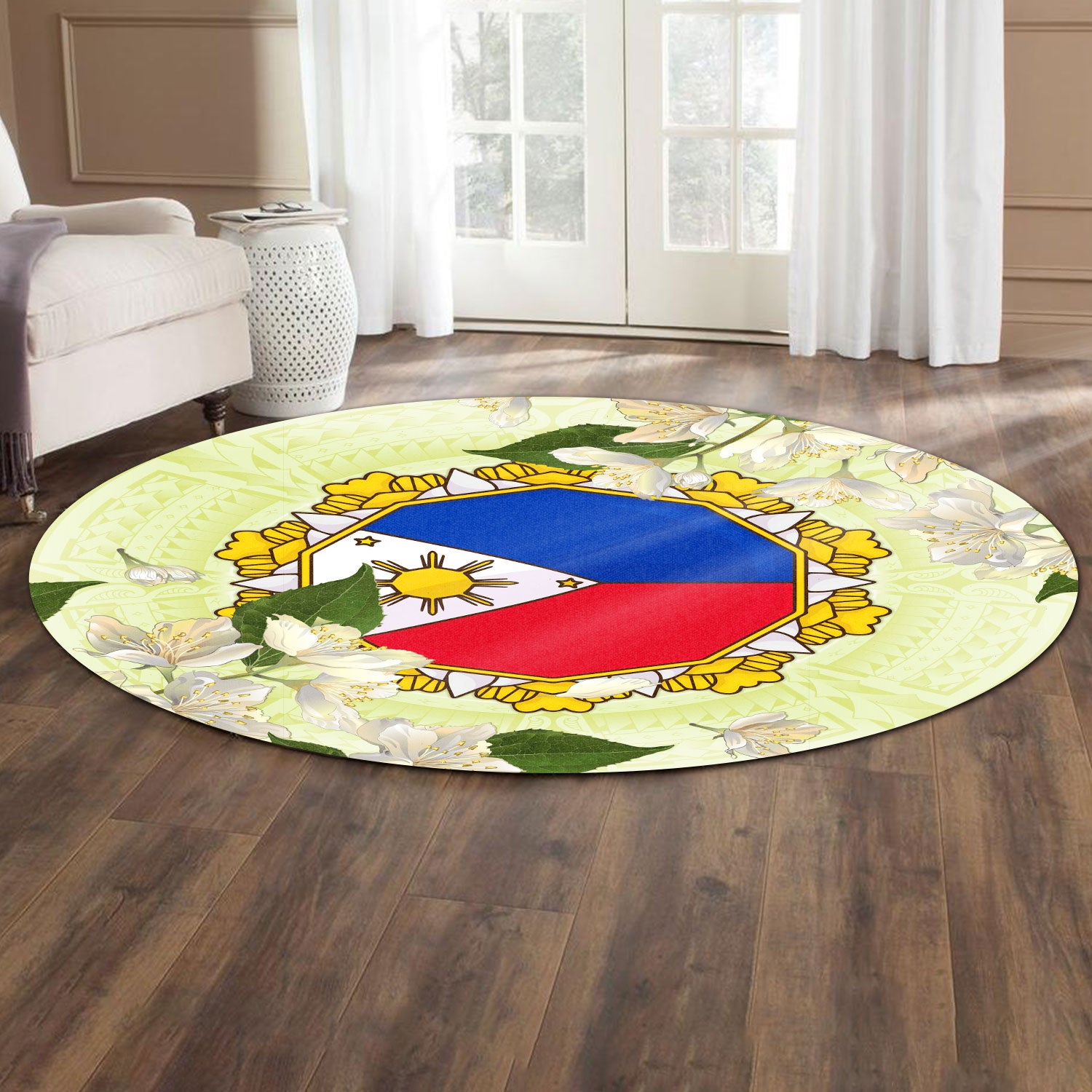 Welcome Rug Pinoy Philippines Filipino Round Rug Filipino Sun And Jasmine Flowers ...