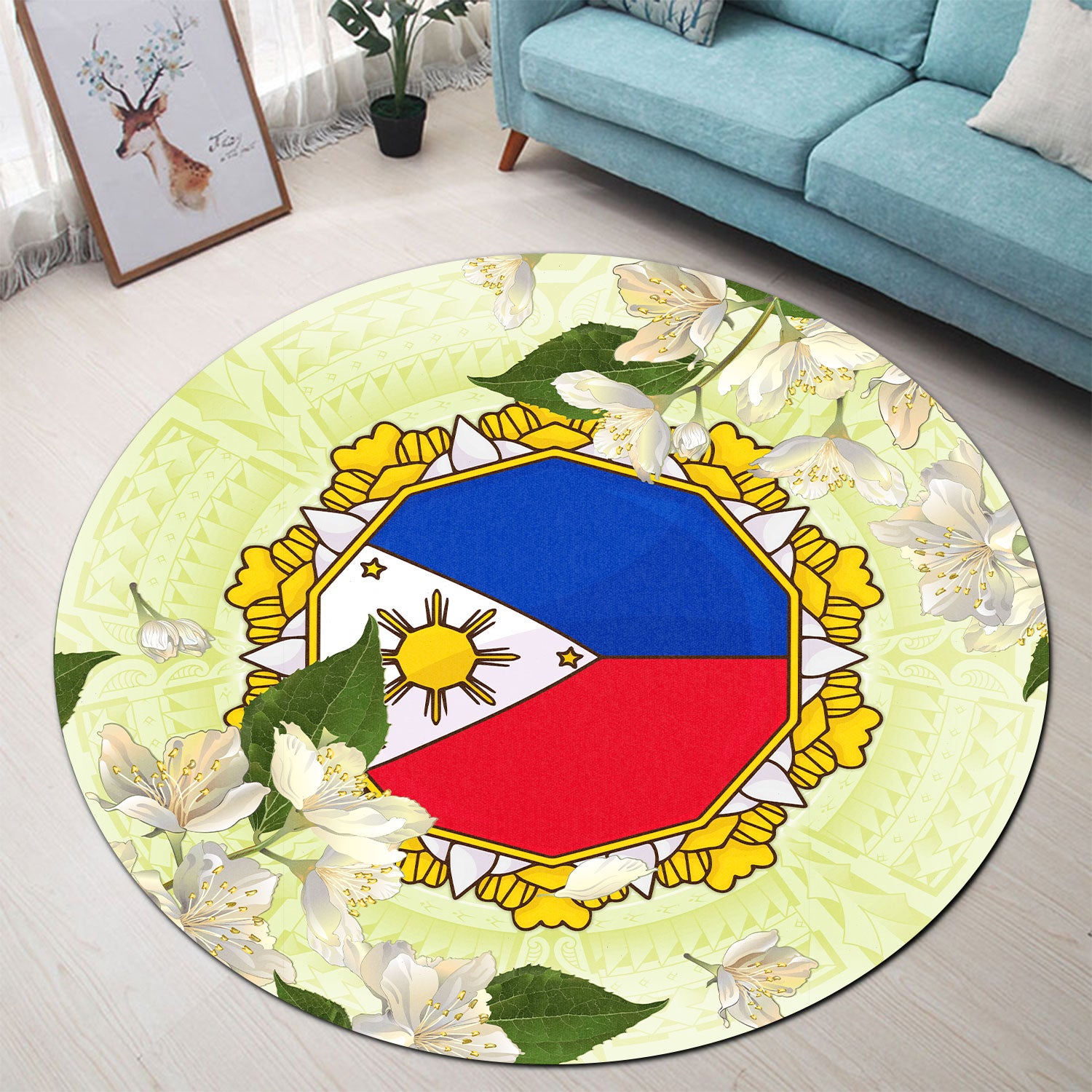 Philippines Filipino Round Rug Filipino Sun And Jasmine Flowers ...