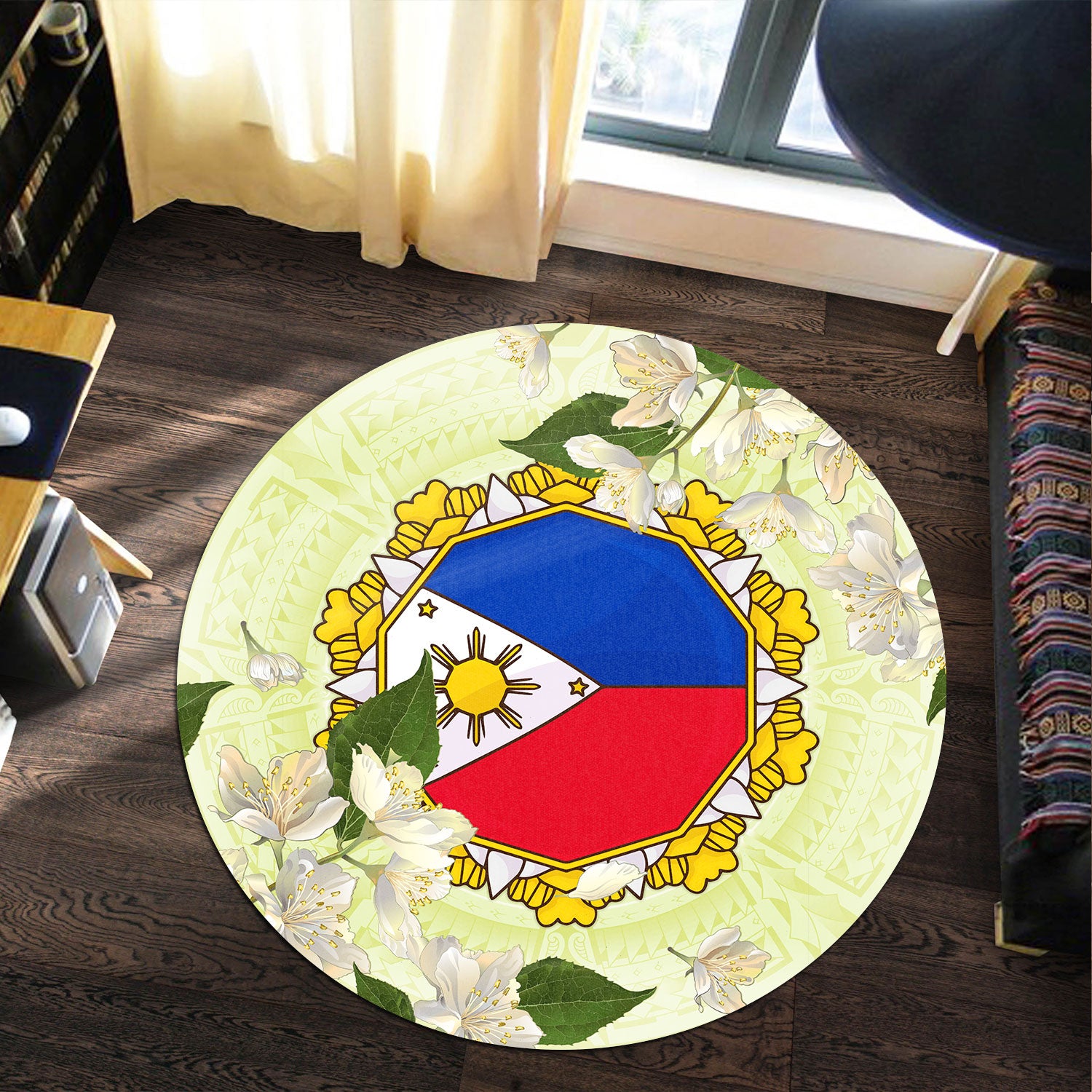 Philippines Filipino Round Rug Filipino Sun And Jasmine Flowers ...