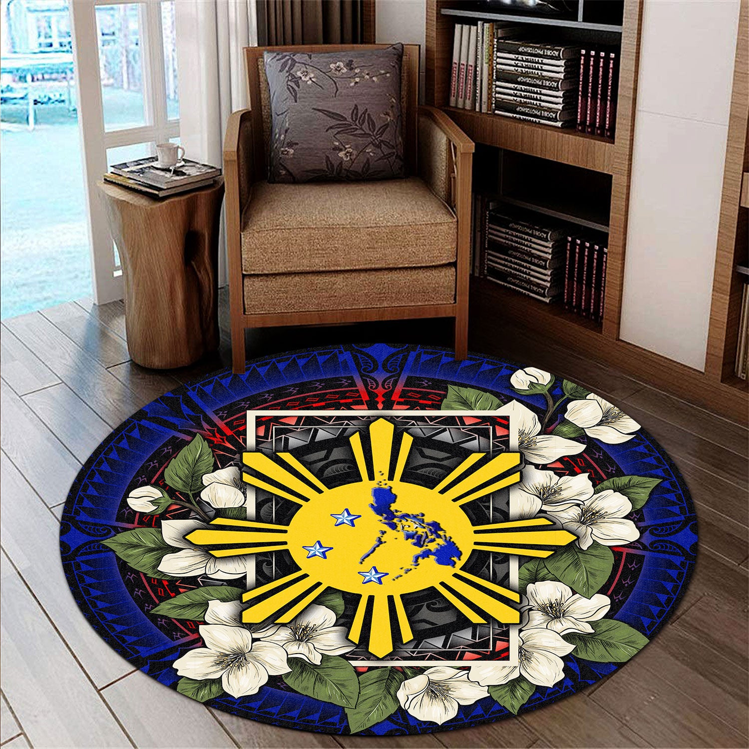 Welcome Rug Pinoy Philippines Filipino Round Rug Sun And Map Jasmine Flowers Vintage ...