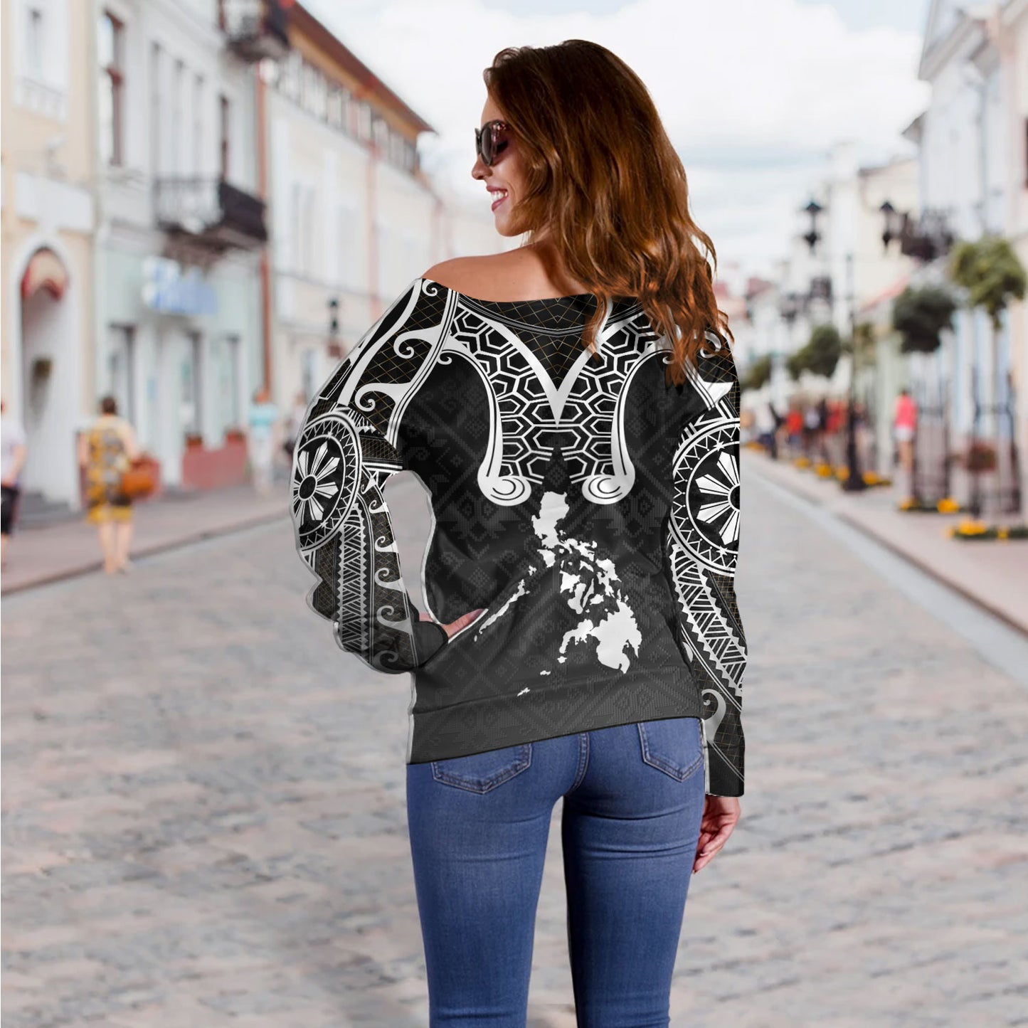 Philippines Filipinos Off Shoulder Sweatshirt Filipino National Tribal Patterns Style